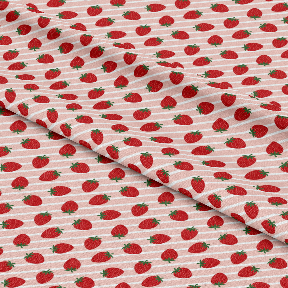 Sweet Strawberries Pink Diagonal Stripes Quilting Cotton Fabric
