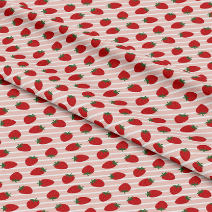 Sweet Strawberries Pink Diagonal Stripes Quilting Cotton Fabric