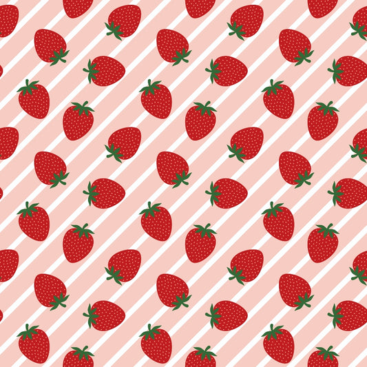 Sweet Strawberries Pink Diagonal Stripes Quilting Cotton Fabric