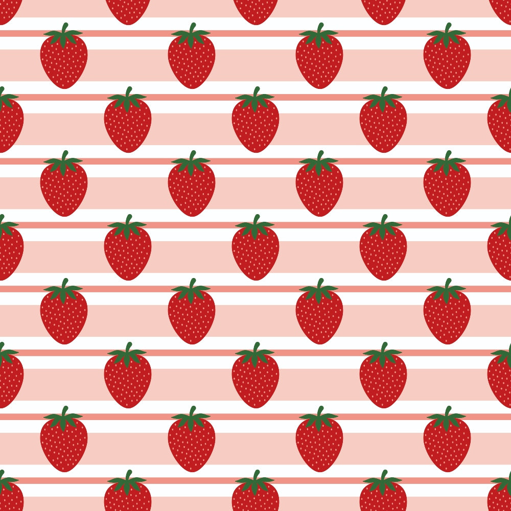 Sweet Strawberries Pink Horizontal Stripes Quilting Cotton Fabric