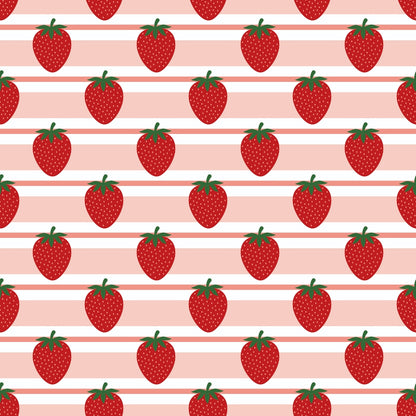 Sweet Strawberries Pink Horizontal Stripes Quilting Cotton Fabric