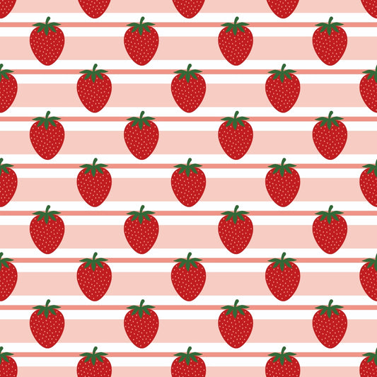 Sweet Strawberries Pink Horizontal Stripes Quilting Cotton Fabric