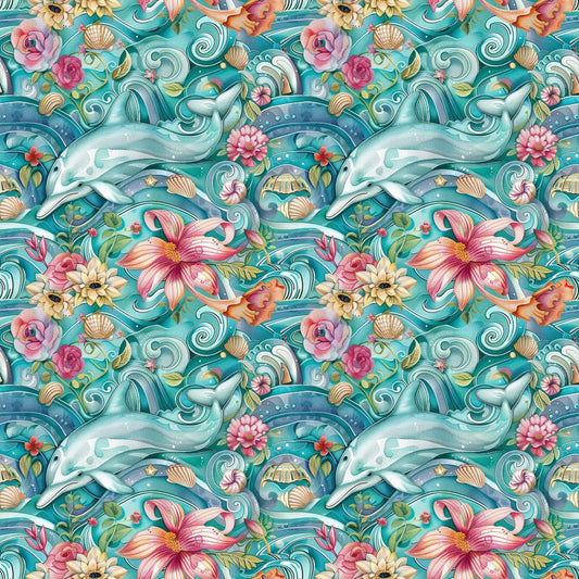 Swimming with Dolphins Pattern 10 Quilting Cotton Fabric