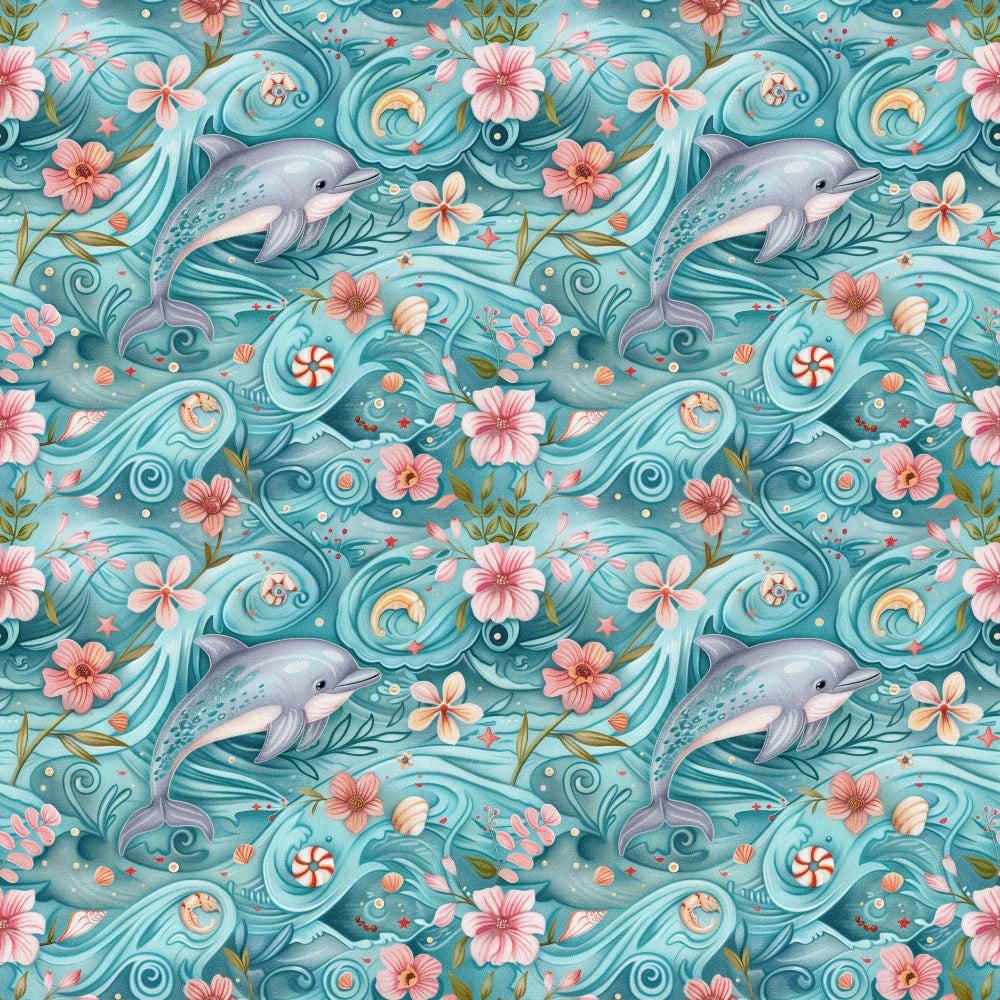 Swimming with Dolphins Pattern 2 Quilting Cotton Fabric