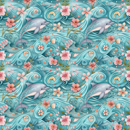 Swimming with Dolphins Pattern 2 Quilting Cotton Fabric