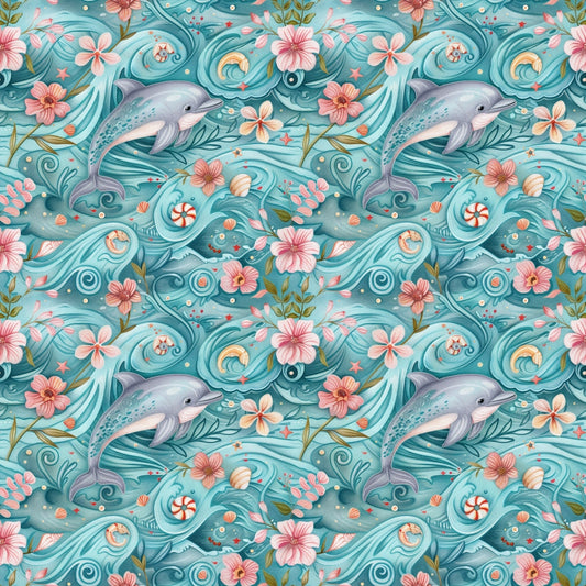 Swimming with Dolphins Pattern 2 Quilting Cotton Fabric