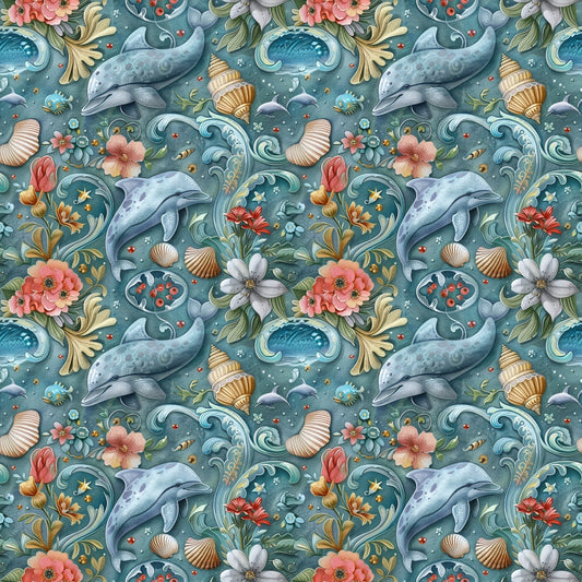 Swimming with Dolphins Pattern 8 Quilting Cotton Fabric