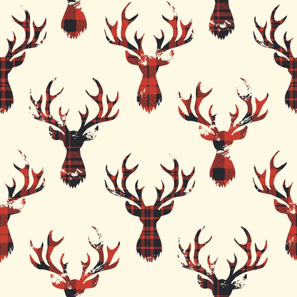 Tartan Deer Heads Pattern Quilting Cotton Fabric