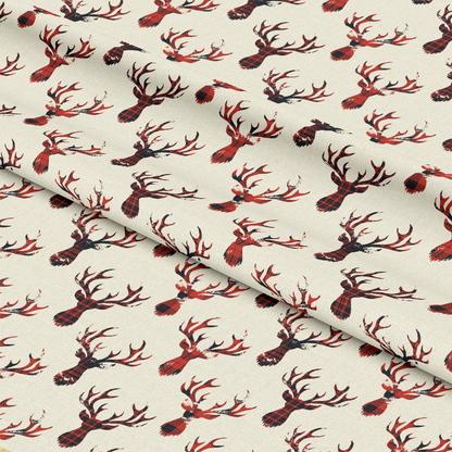 Tartan Deer Heads Pattern Quilting Cotton Fabric