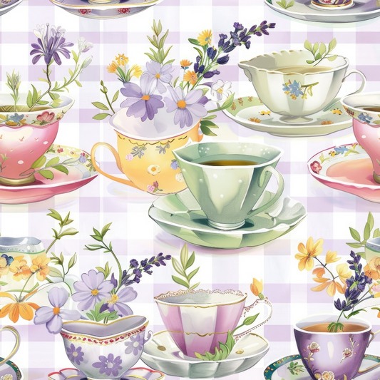 Tea Party Gingham Pattern 1 Quilting Cotton Fabric