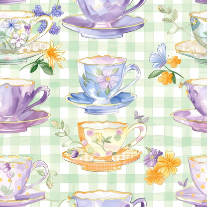 Tea Party Gingham Pattern 11 Quilting Cotton Fabric