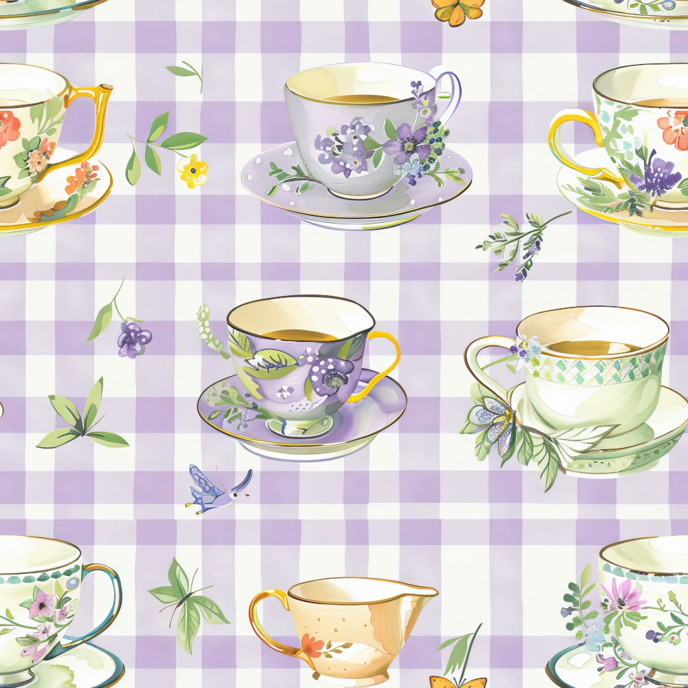 Tea Party Gingham Pattern 2 Quilting Cotton Fabric