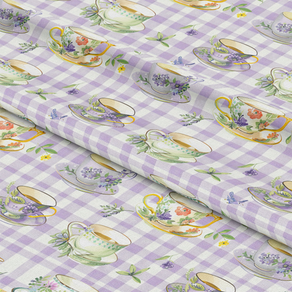 Tea Party Gingham Pattern 2 Quilting Cotton Fabric