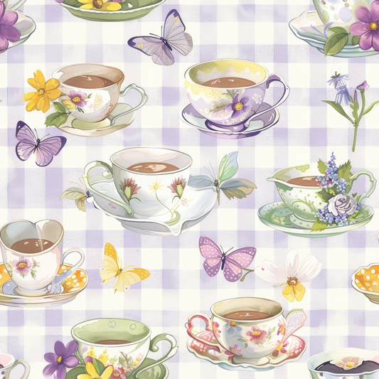 Tea Party Gingham Pattern 3 Quilting Cotton Fabric