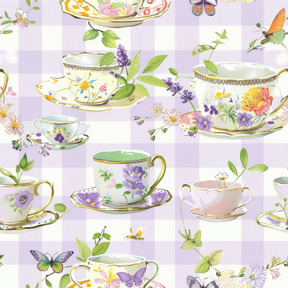 Tea Party Gingham Pattern 4 Quilting Cotton Fabric