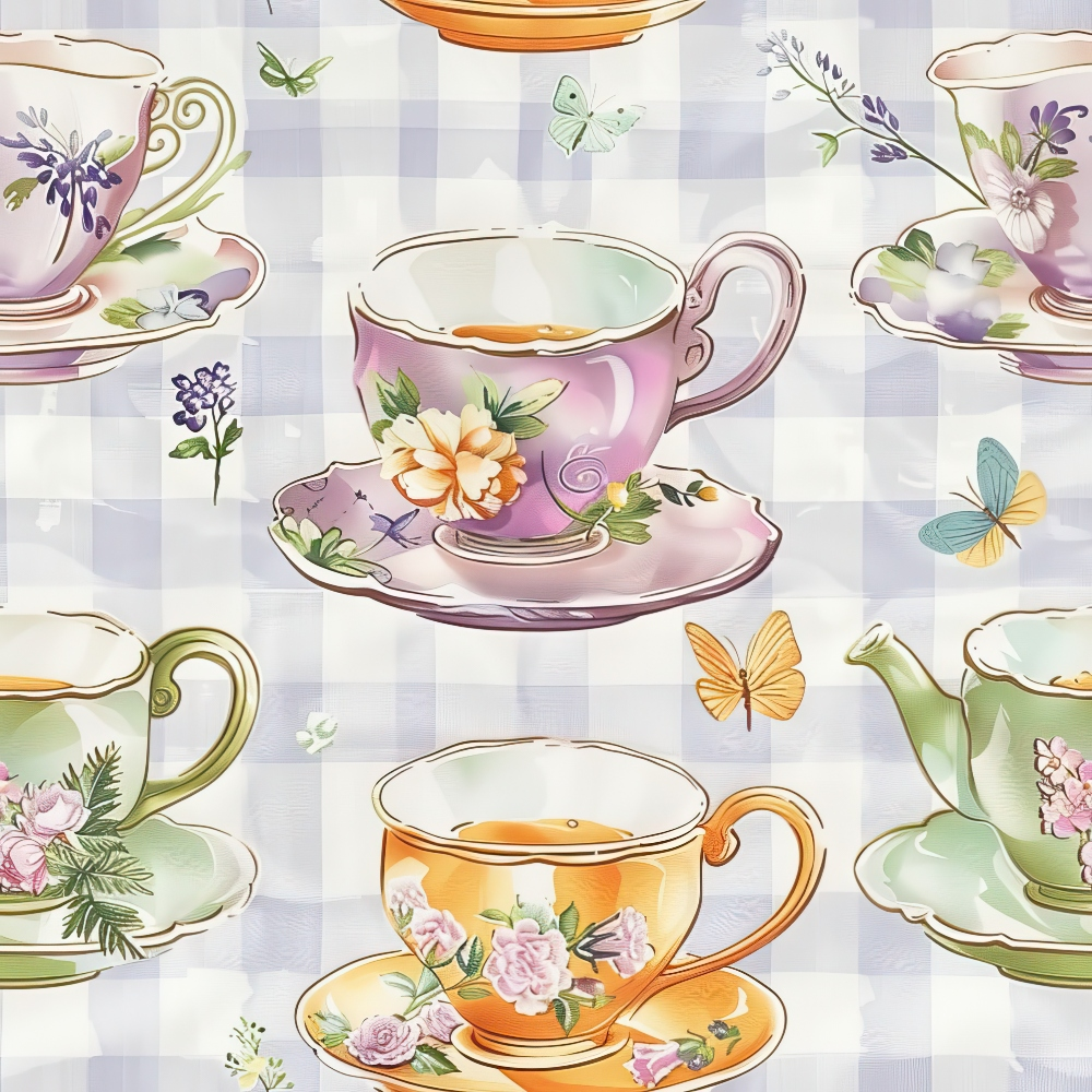 Tea Party Gingham Pattern 5 Quilting Cotton Fabric