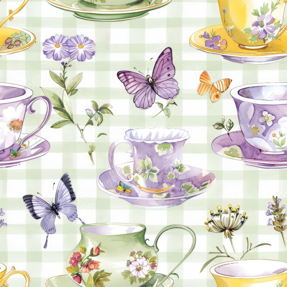 Tea Party Gingham Pattern 7 Quilting Cotton Fabric