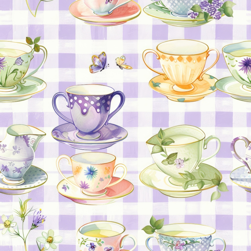 Tea Party Gingham Pattern 8 Quilting Cotton Fabric