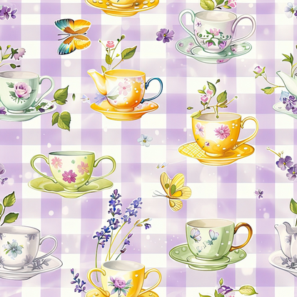 Tea Party Gingham Pattern 9 Quilting Cotton Fabric