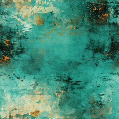 teal, turquoise, aqua, orange, rust, cream, grunge, distressed, weathered, abstract, textured, vintage, worn, patina, oxidized, cotton, quilting, fabric panel, artistic, moody