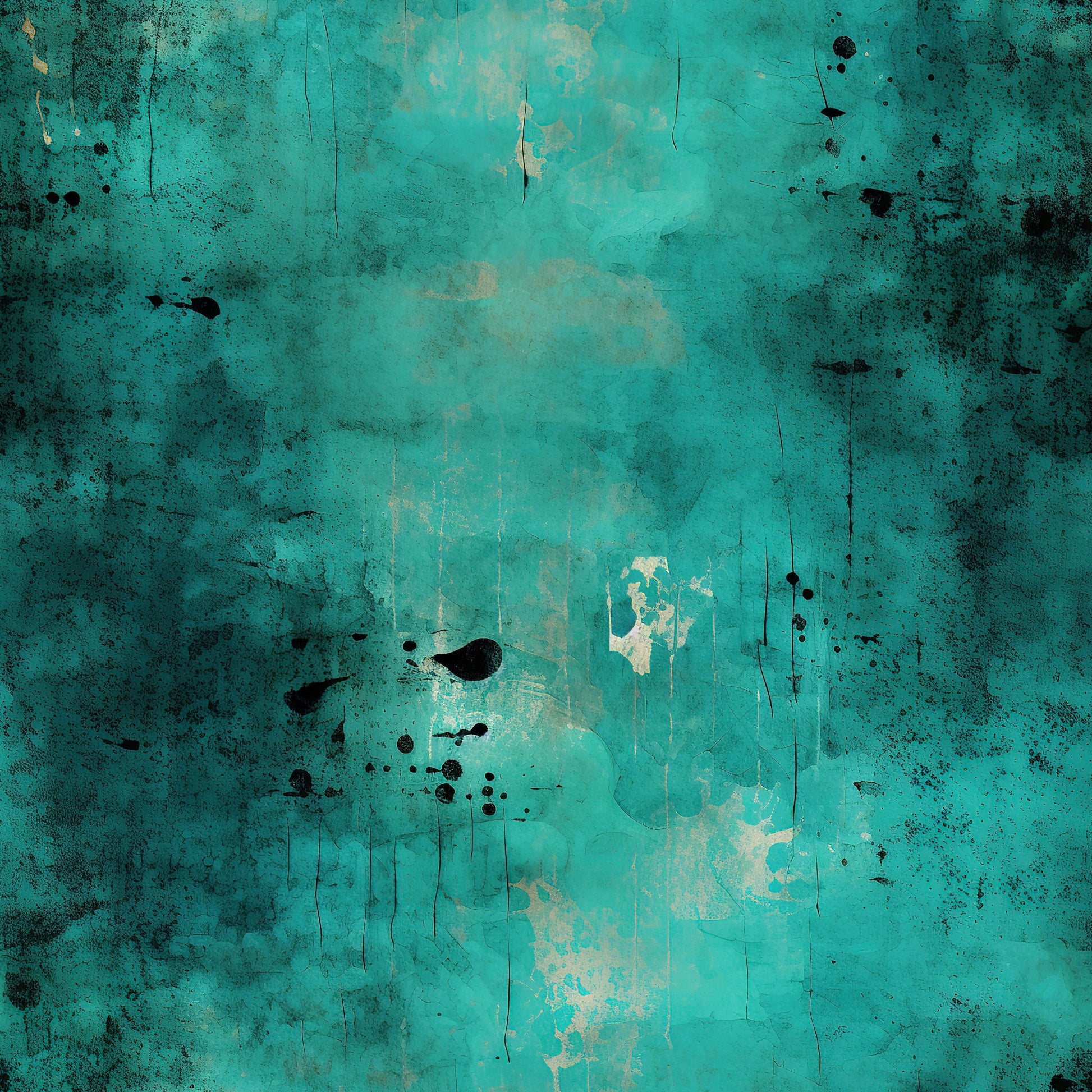 teal, turquoise, aqua, black, grunge, distressed, weathered, aged, vintage, textured, splattered, cracked, paint drips, abstract, moody, industrial, quilting cotton, fabric panel, worn surface, patina effect