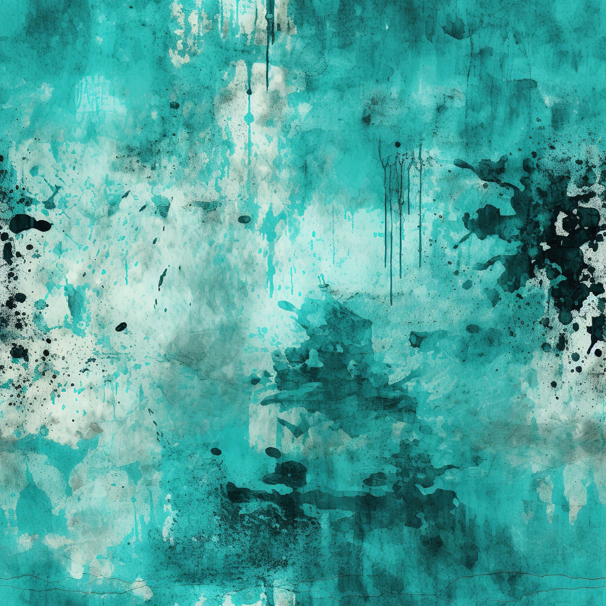 teal, turquoise, aqua, white, black, grunge, abstract, watercolor, paint splatters, drips, distressed, weathered, textured, organic, fluid, artistic, moody, cotton fabric, quilting panel, modern