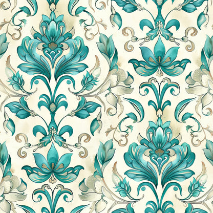Teal and Doves Pattern 10 Quilting Cotton Fabric