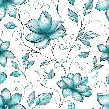 Teal and Doves Pattern 7 Quilting Cotton Fabric