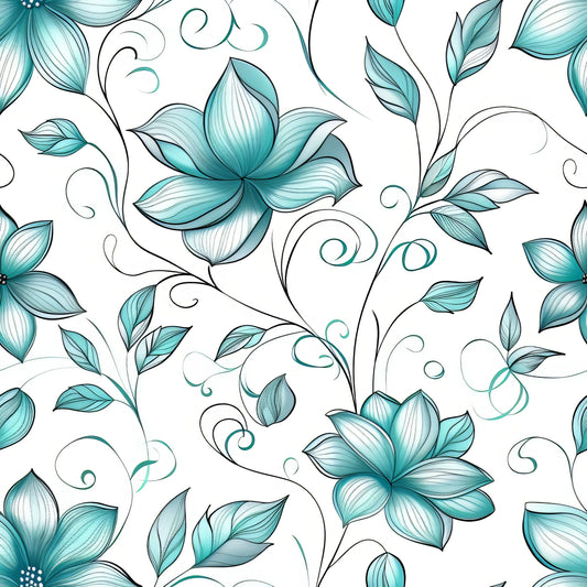Teal and Doves Pattern 7 Quilting Cotton Fabric