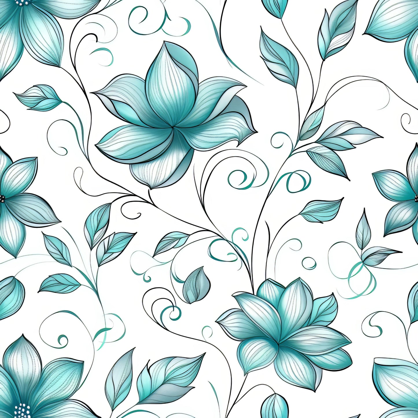Teal and Doves Pattern 7 Quilting Cotton Fabric