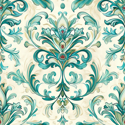 Teal and Doves Pattern 9 Quilting Cotton Fabric