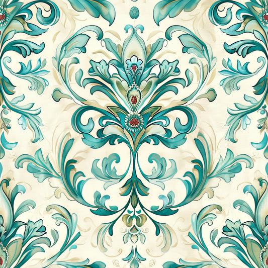 Teal and Doves Pattern 9 Quilting Cotton Fabric