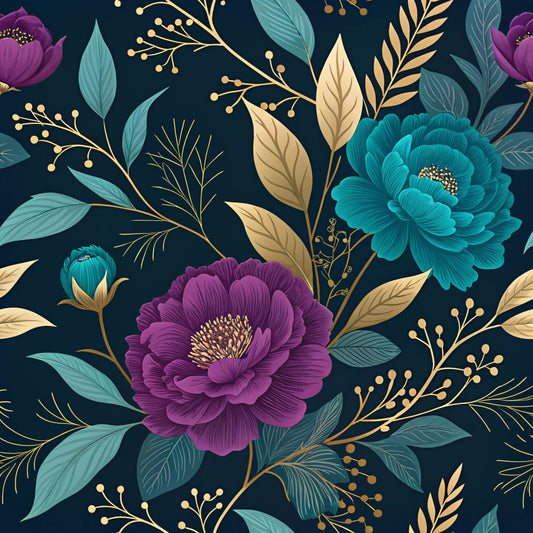 Teal and Purple Floral Pattern 10 Quilting Cotton Fabric