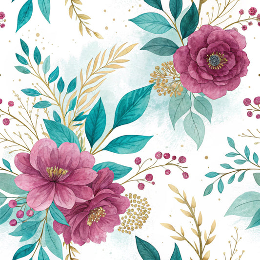 Teal and Purple Floral Pattern 11 Quilting Cotton Fabric
