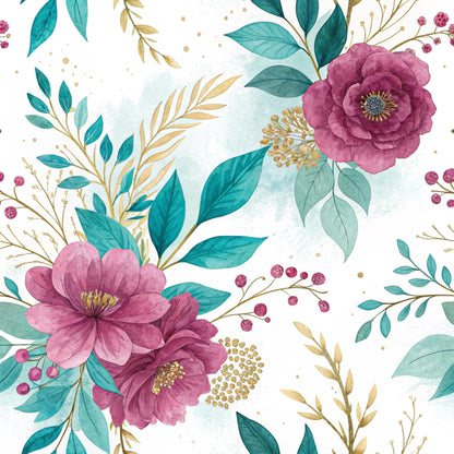Teal and Purple Floral Pattern 11 Quilting Cotton Fabric