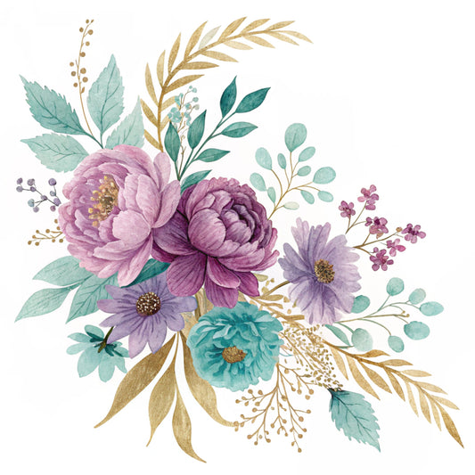 Teal and Purple Floral Pattern 12 Quilting Cotton Fabric