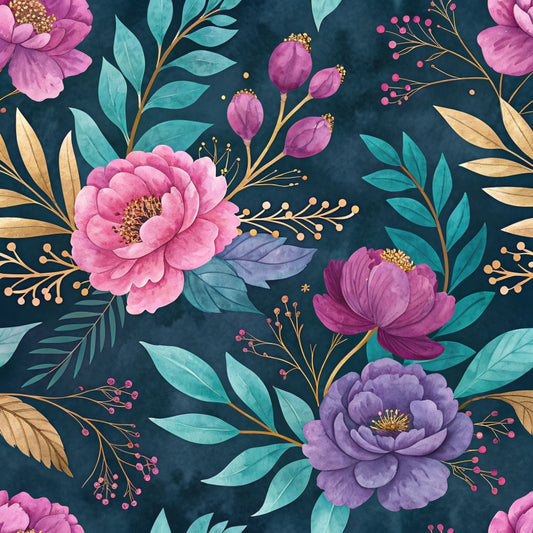 Teal and Purple Floral Pattern 13 Quilting Cotton Fabric
