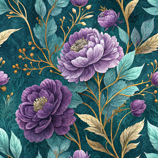 Teal and Purple Floral Pattern 14 Quilting Cotton Fabric