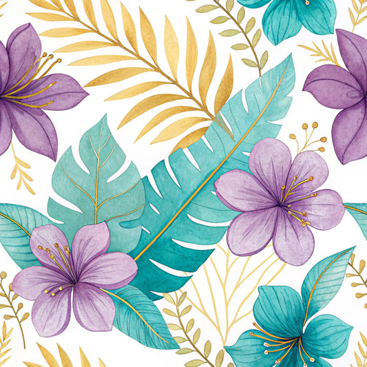 Teal and Purple Floral Pattern 15 Quilting Cotton Fabric
