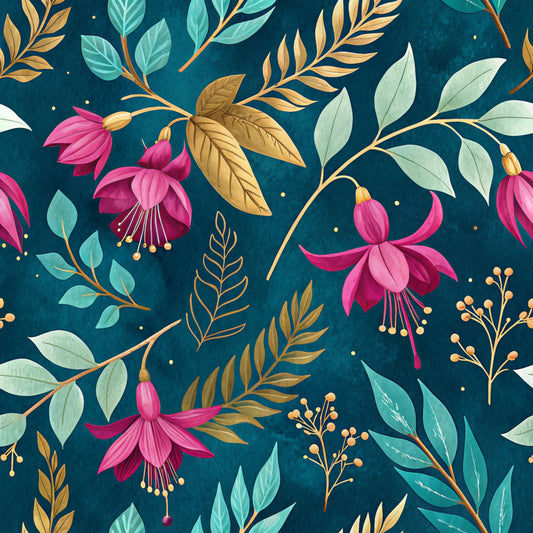 Teal and Purple Floral Pattern 16 Quilting Cotton Fabric