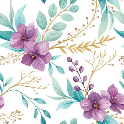 Teal and Purple Floral Pattern 17 Quilting Cotton Fabric
