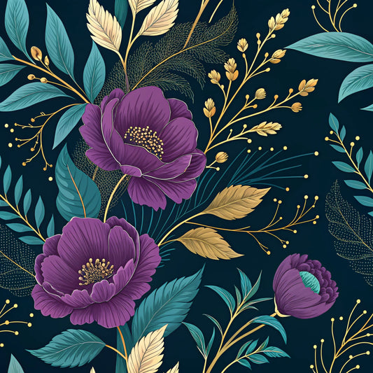 Teal and Purple Floral Pattern 18 Quilting Cotton Fabric