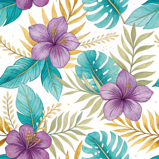 Teal and Purple Floral Pattern 19 Quilting Cotton Fabric