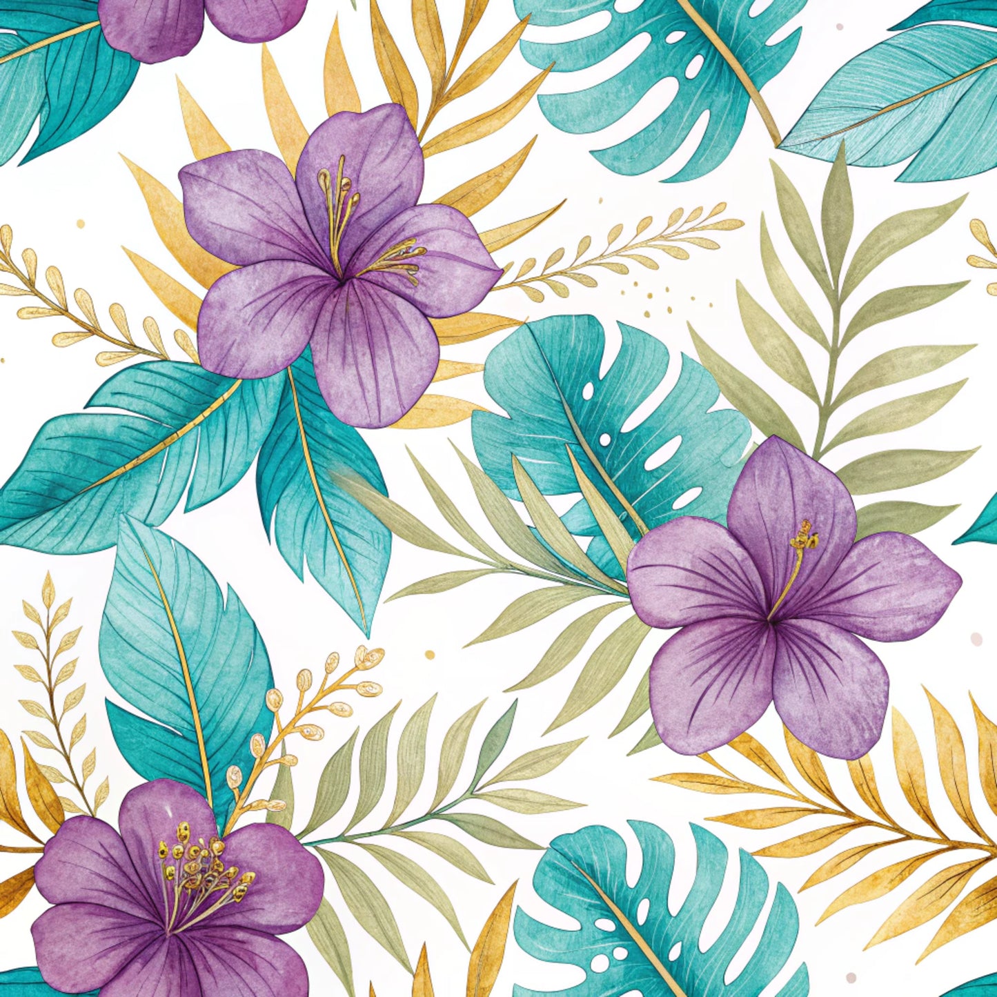 Teal and Purple Floral Pattern 19 Quilting Cotton Fabric