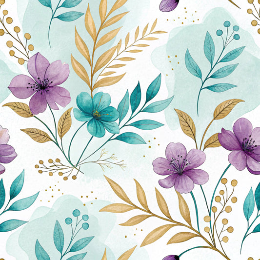 Teal and Purple Floral Pattern 20 Quilting Cotton Fabric