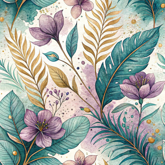Teal and Purple Floral Pattern 22 Quilting Cotton Fabric