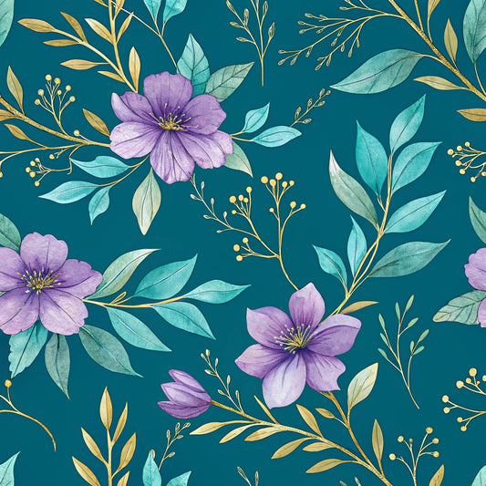 Teal and Purple Floral Pattern 27 Quilting Cotton Fabric