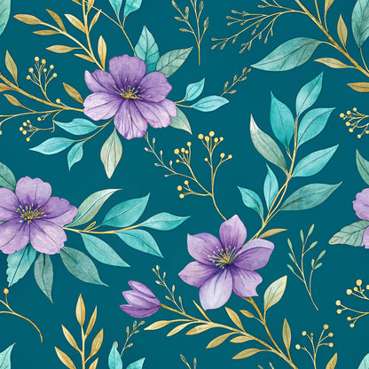 Teal and Purple Floral Pattern 27 Quilting Cotton Fabric