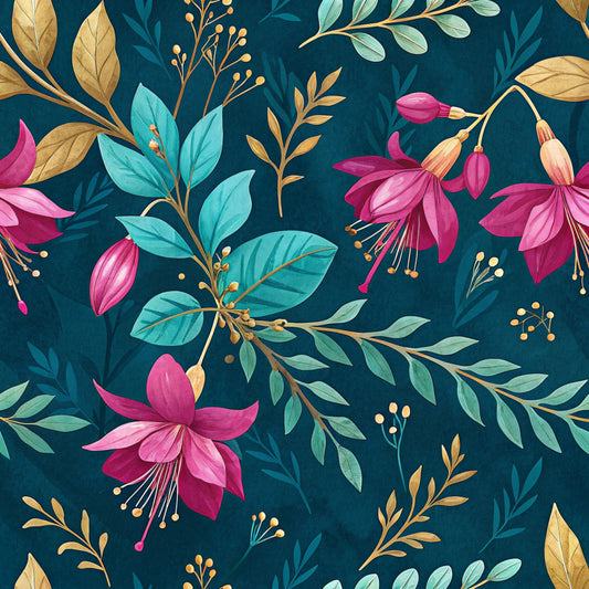Teal and Purple Floral Pattern 29 Quilting Cotton Fabric