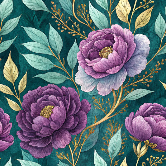 Teal and Purple Floral Pattern 3 Quilting Cotton Fabric